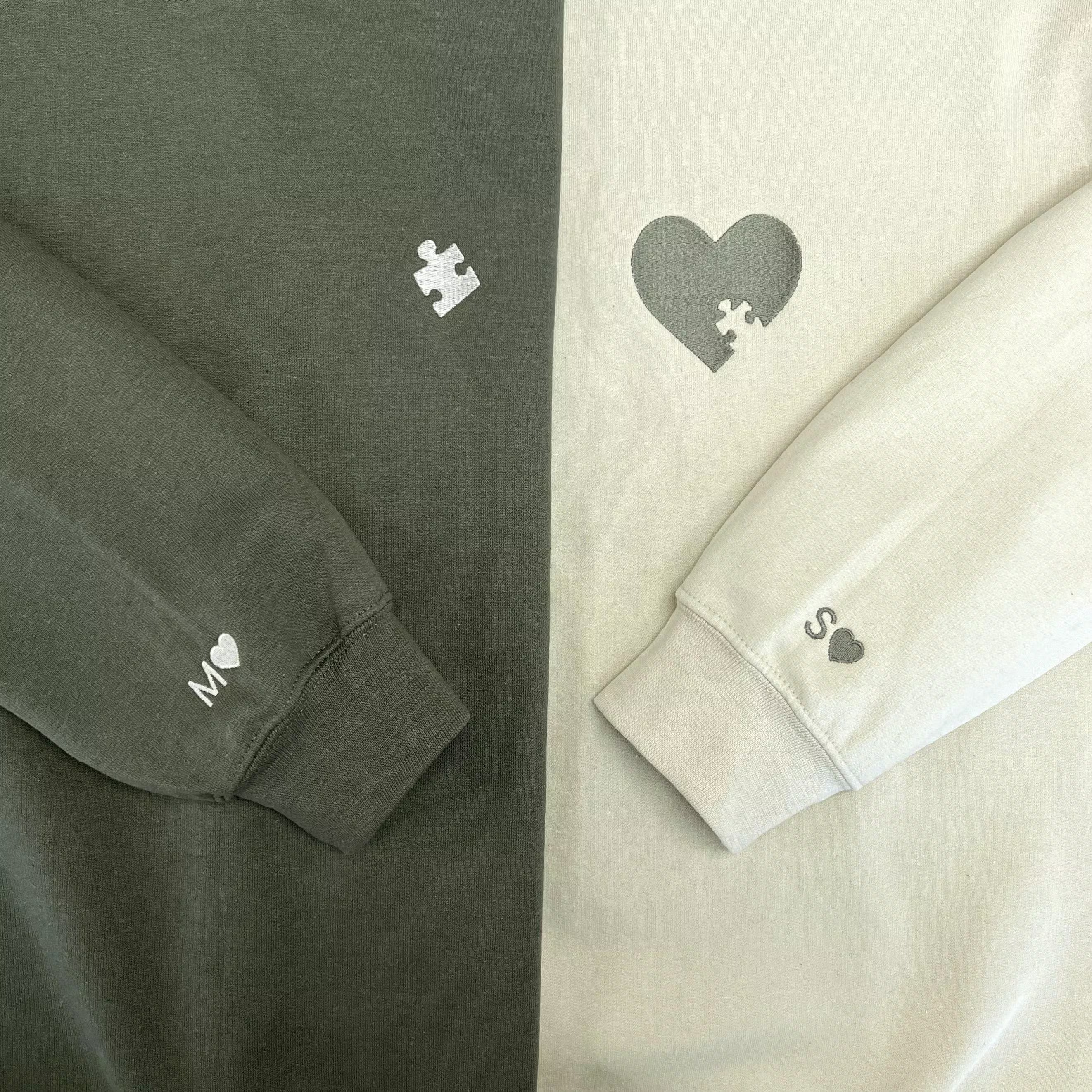 Custom Embroidered Heart and Puzzle Piece Sweatshirt-Gift For Custom