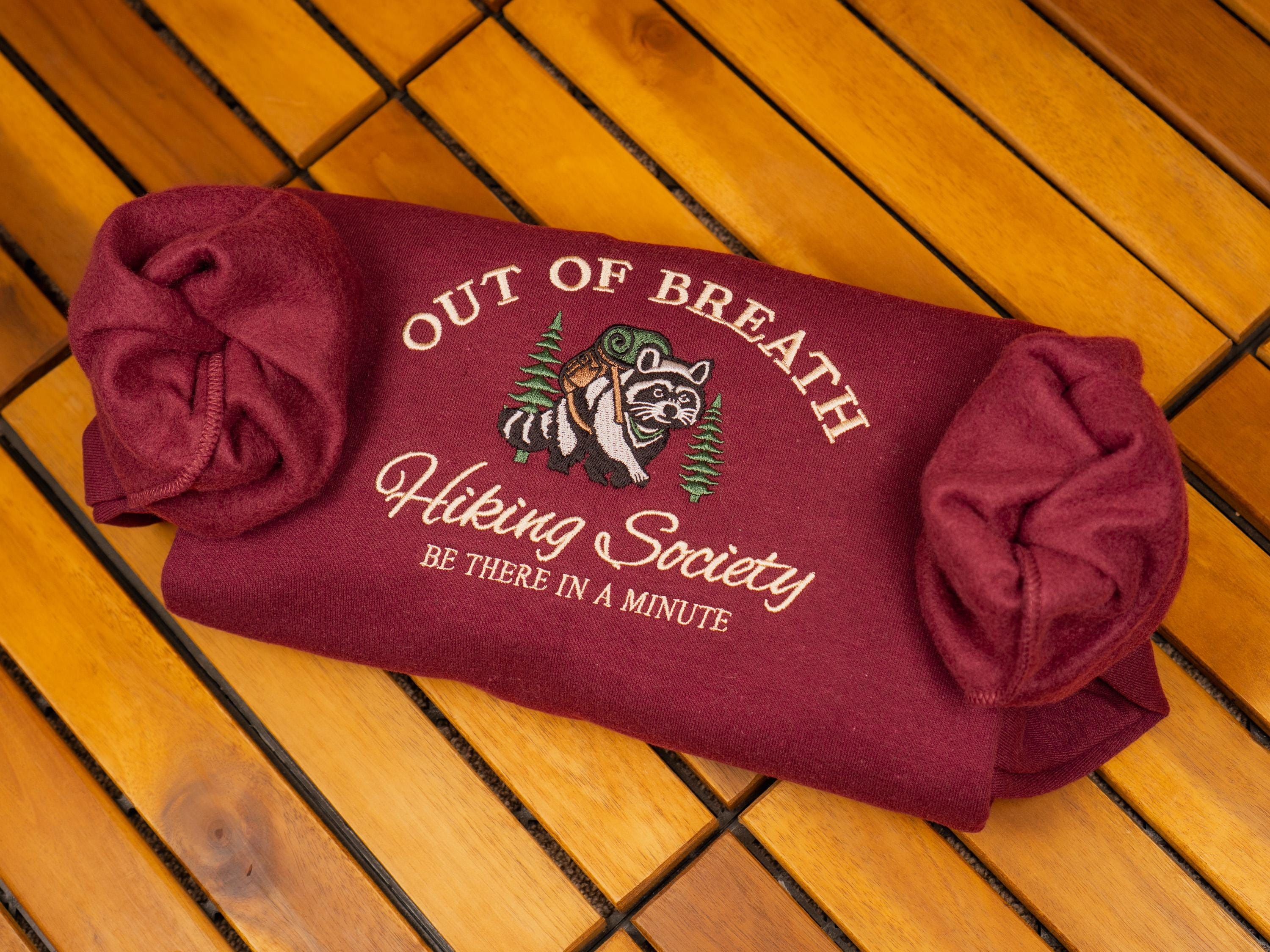 Embroidered Hiking Sweatshirt: Funny Raccoon Crewneck, Nature Lover Gift