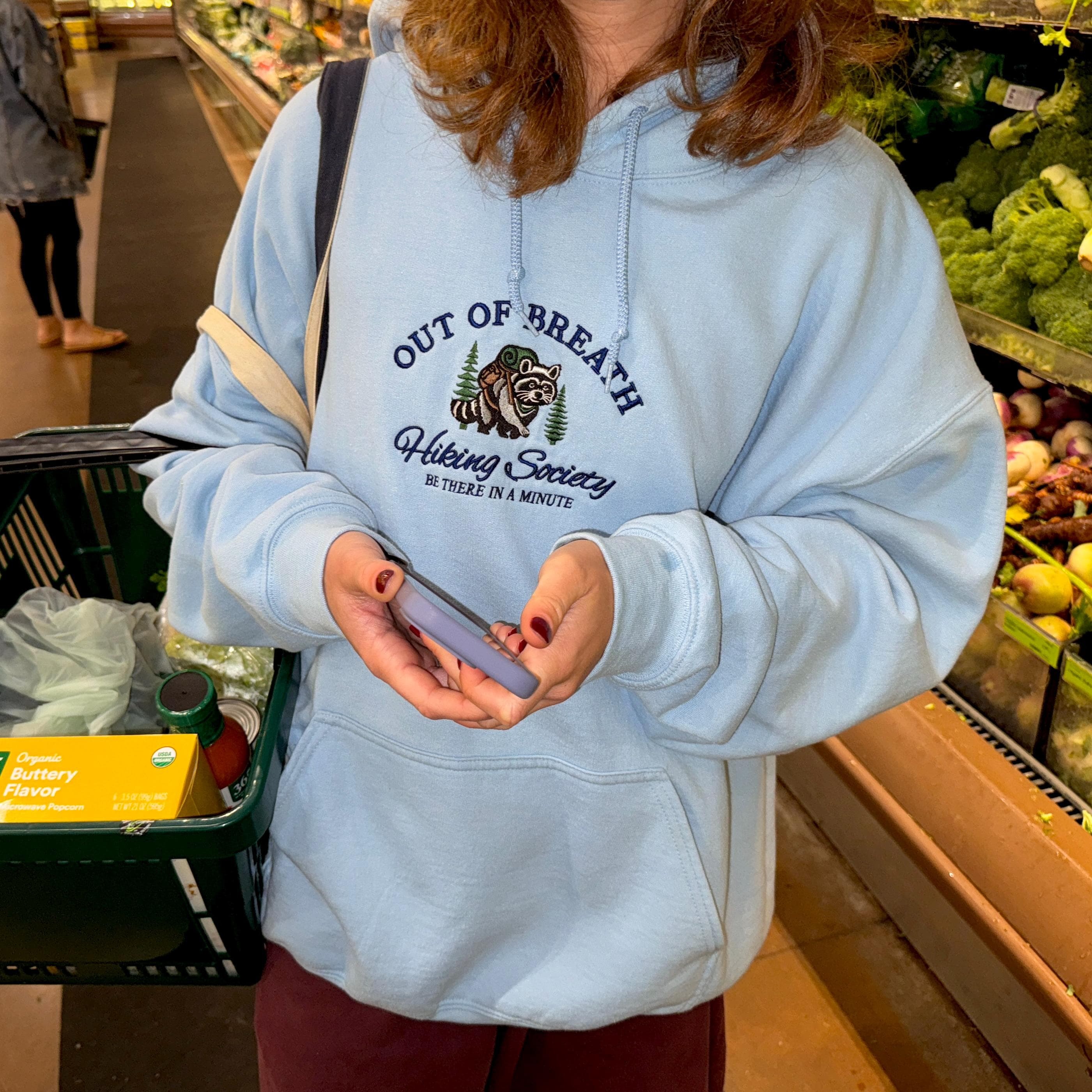 Embroidered Hiking Sweatshirt: Funny Raccoon Crewneck, Nature Lover Gift