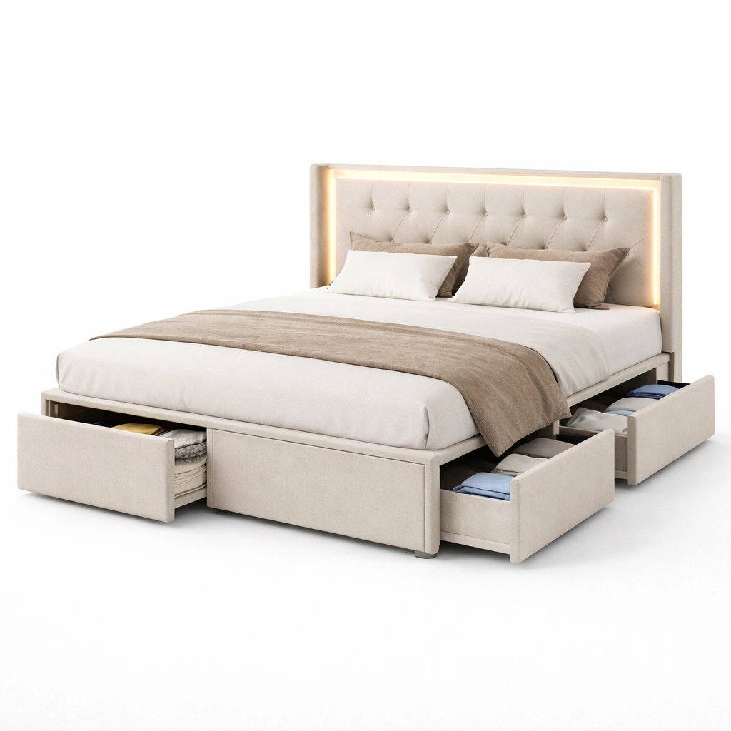 Bett mit Schubladen und Stauraum-Zorinae