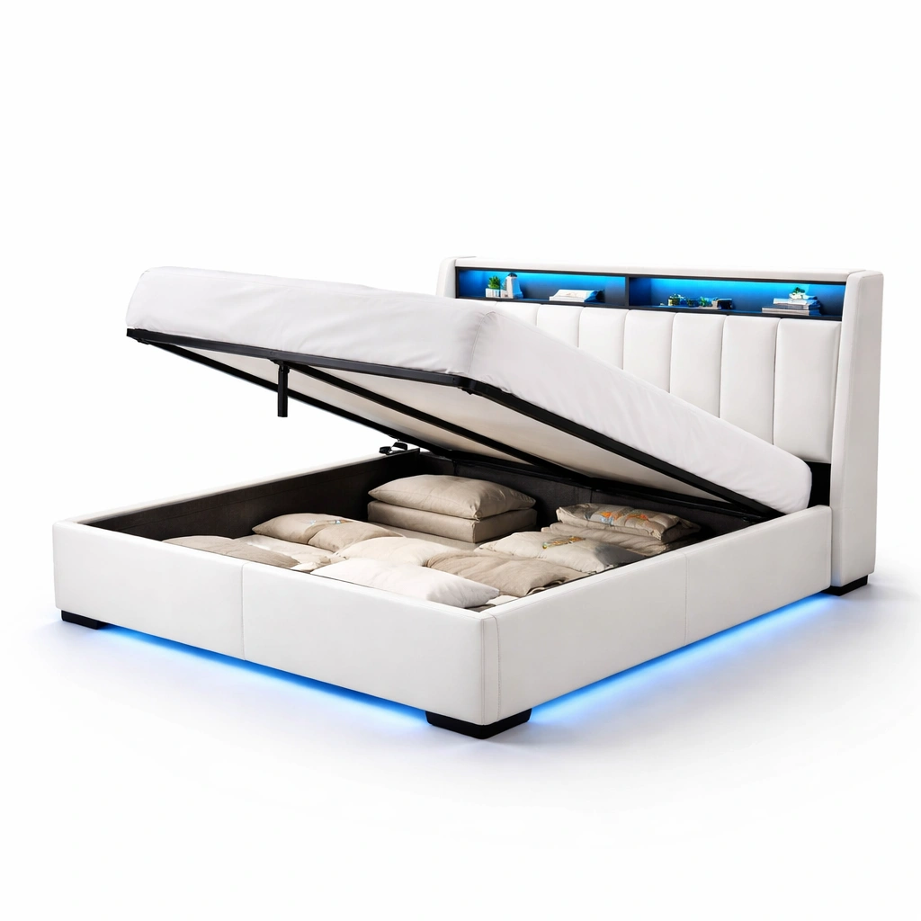 Bett mit LED Beleuchtung und Stauraum-Zorinae