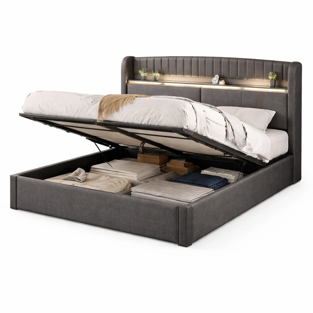 Polsterbett mit Stauraum und Kopfteilablage-Zorinae