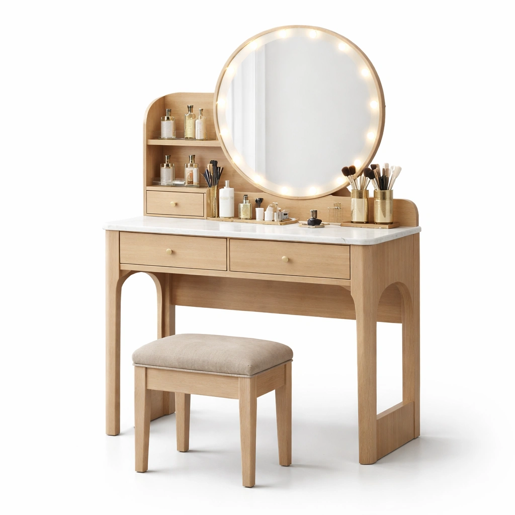 Schminktisch mit rundem Spiegel-Zorinae