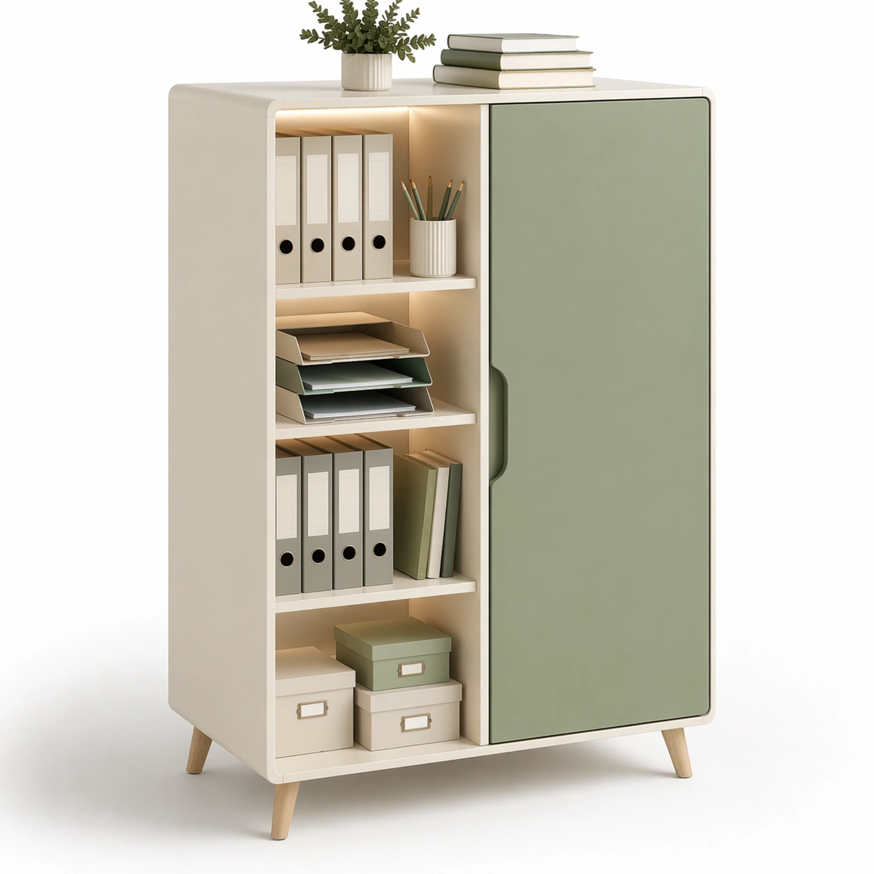 Moderner Aktenschrank mit offenen Faechern und Tuere-Yelviro