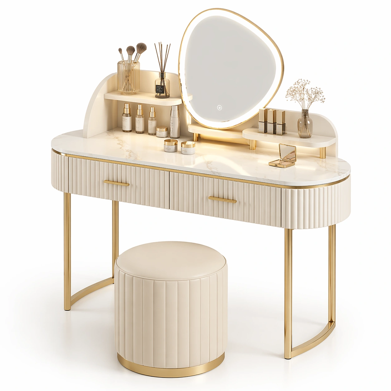 Schminktisch mit Beleuchtung und Stauraum-Yelviro