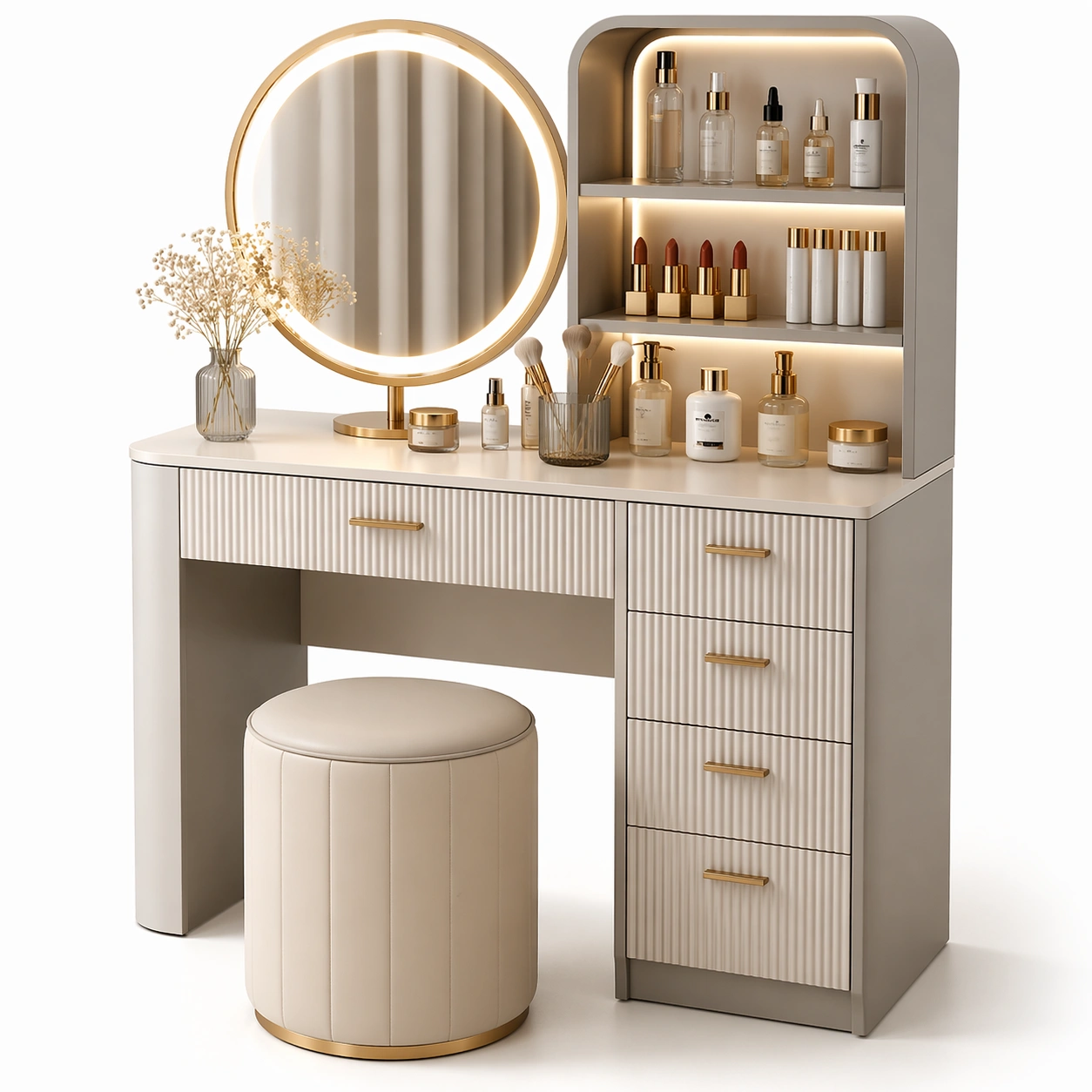 Schminktisch mit Spiegel und Schubladen-Yelviro