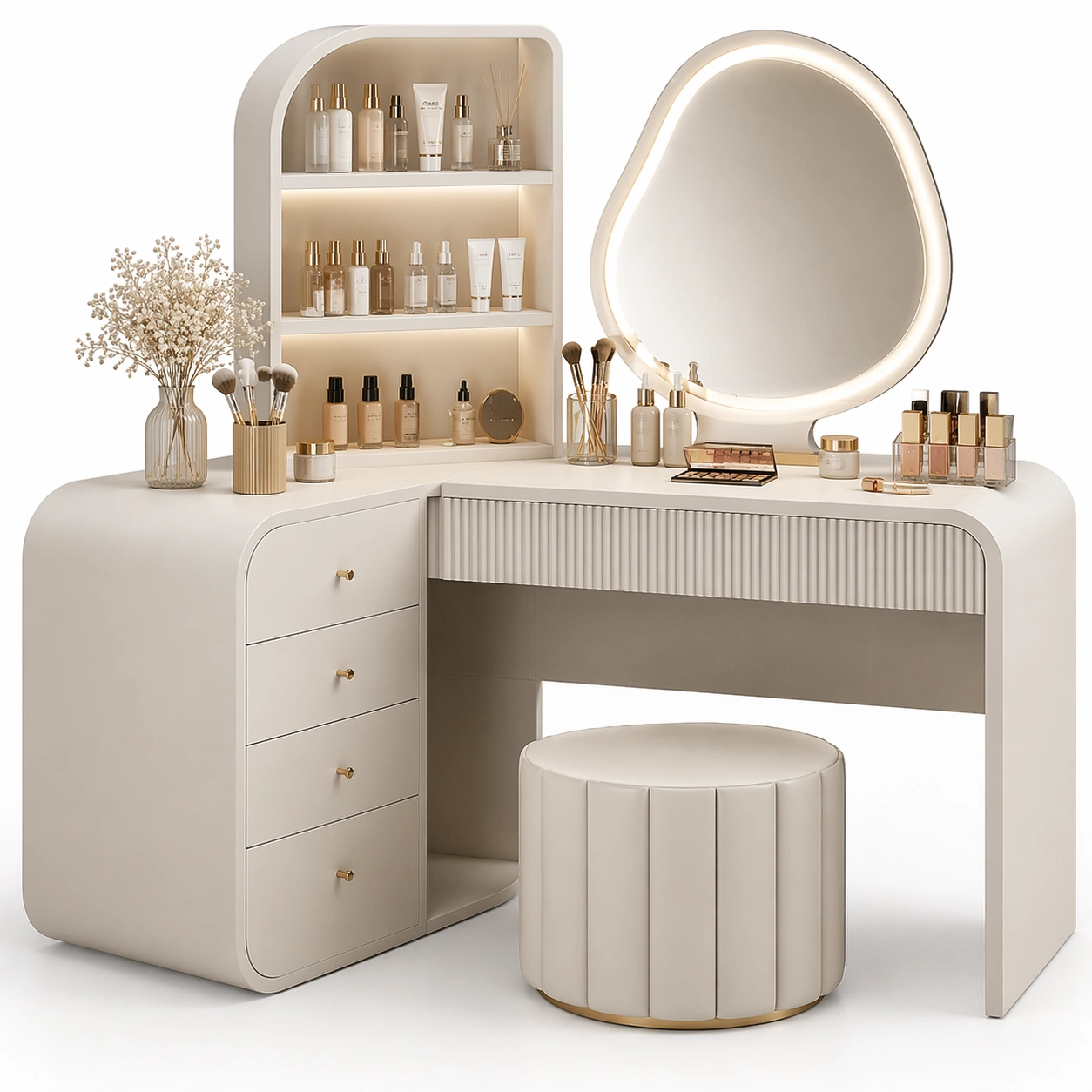 Moderner Schminktisch mit LED Spiegel und Regal-Yelviro