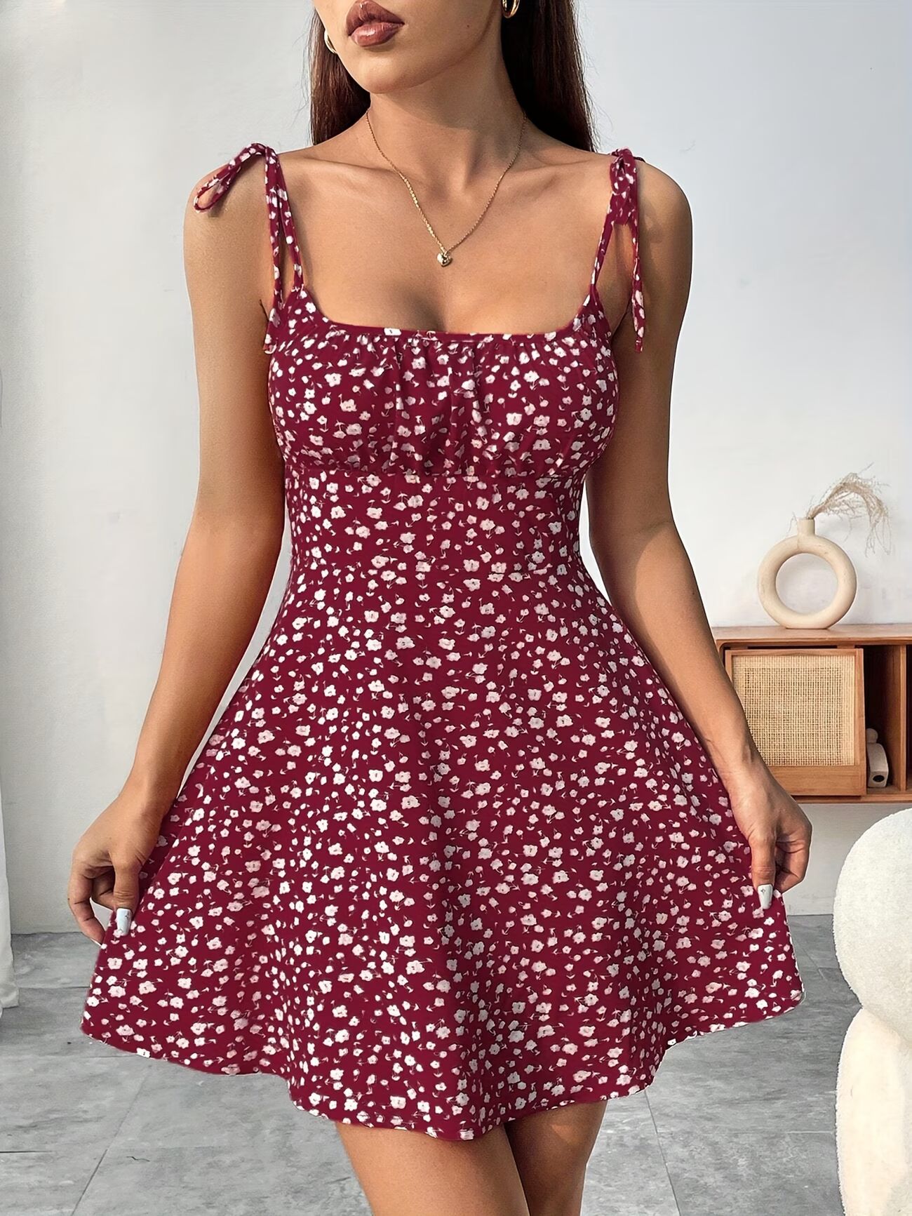 Floral Print Stretch Waist Camisole Dress