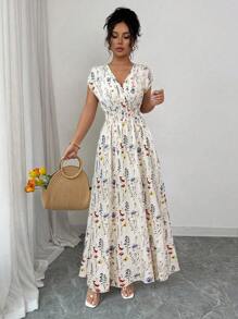 Floral Maxi Dress for Women V Neck Sleeveless Summer Long Dress