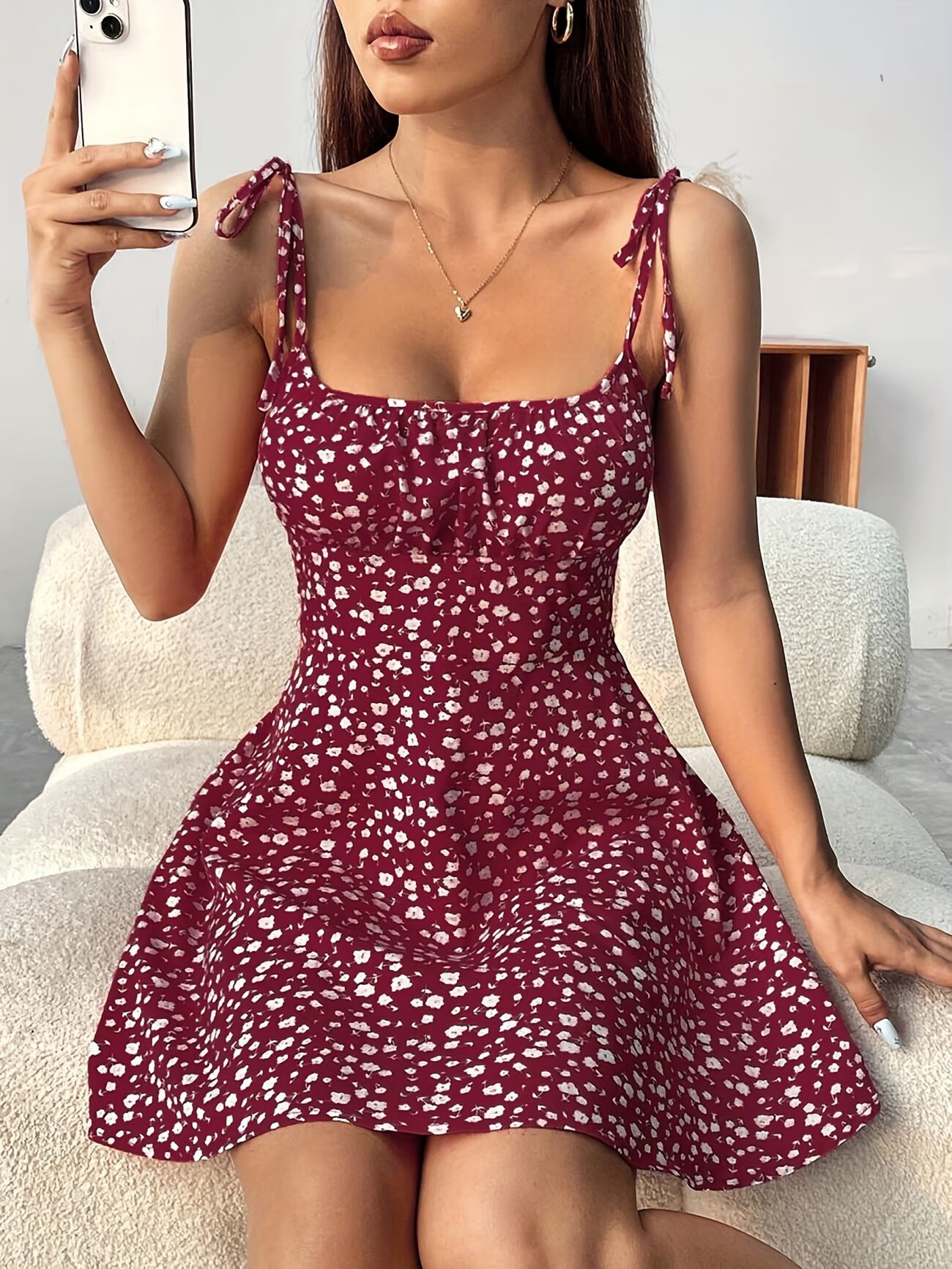Floral Print Stretch Waist Camisole Dress