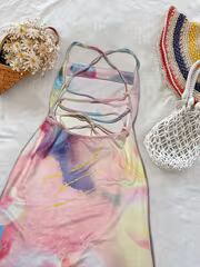 Boho Printed Backless Tie-Up Skirt Set