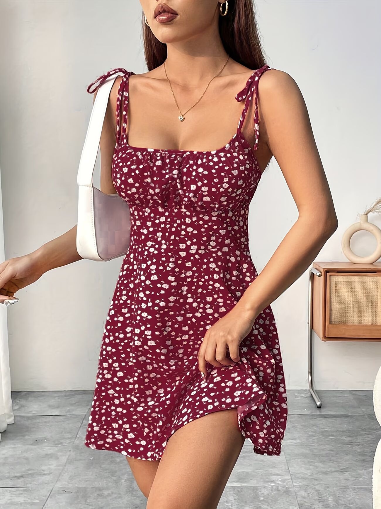 Floral Print Stretch Waist Camisole Dress