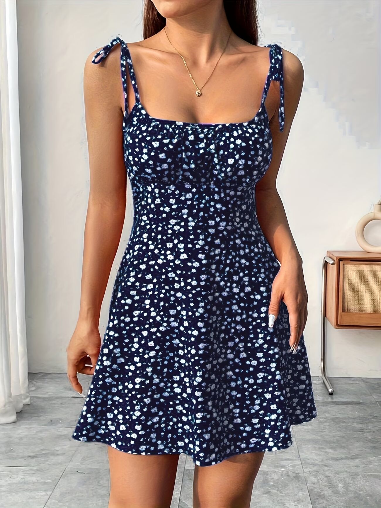 Floral Print Stretch Waist Camisole Dress