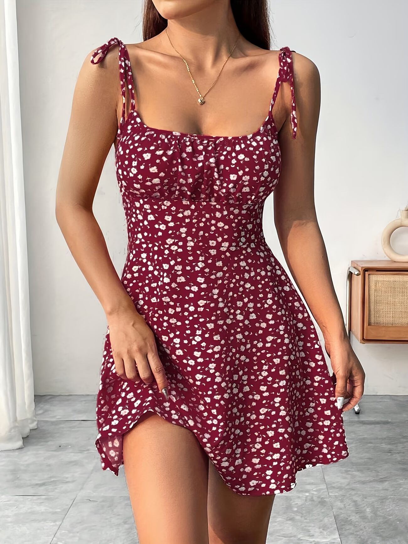 Floral Print Stretch Waist Camisole Dress