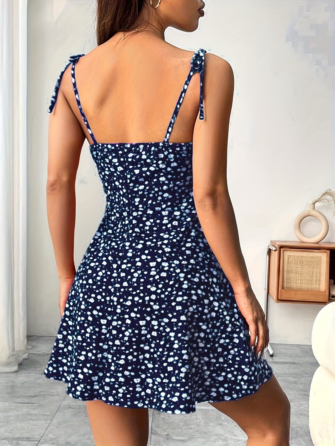 Floral Print Stretch Waist Camisole Dress