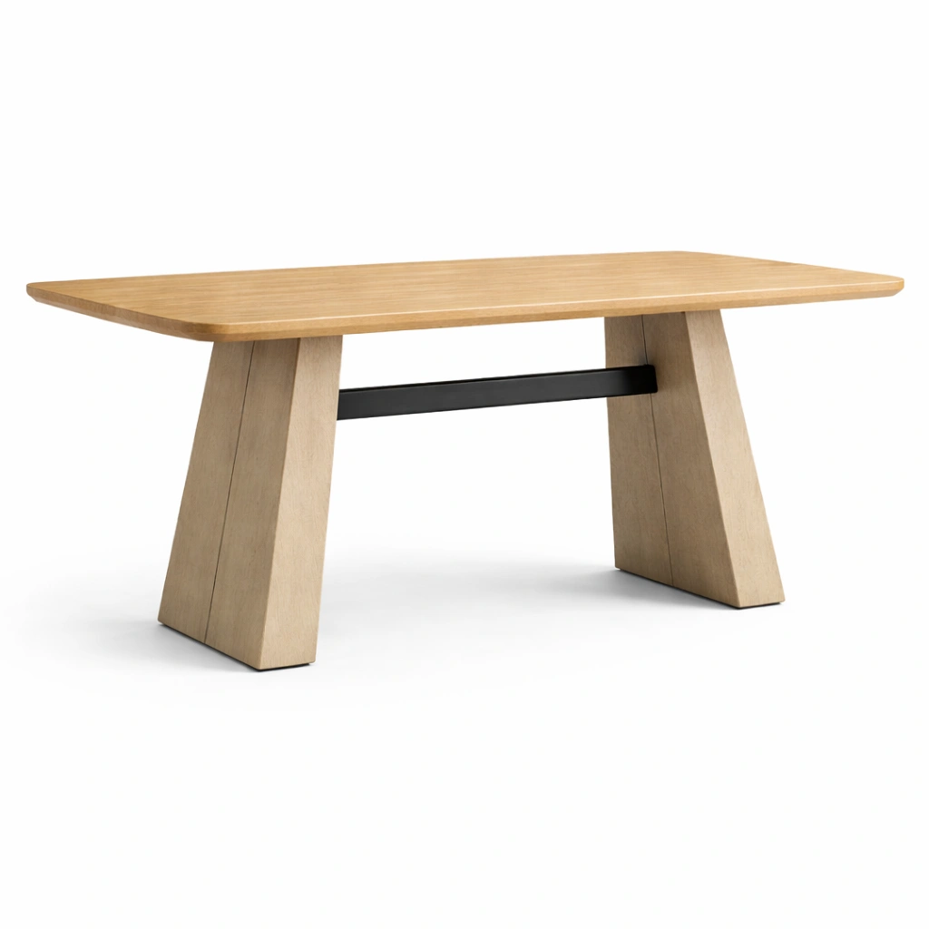 Tavolo da pranzo in legno e mdf con barra di metallo 180x90x75 cm-R Oomdira
