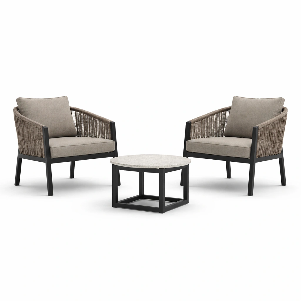 Set da giardino in rattan e alluminio con tavolino rotondo-R Oomdira