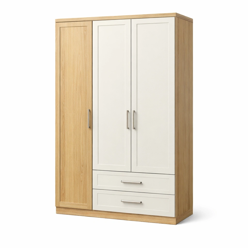 Armadio in legno massello e mdf rovere chiaro e bianco-R Oomdira