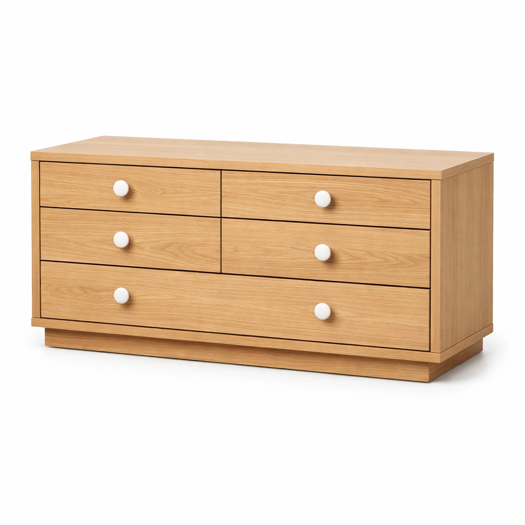 Cassettiera in legno mdf con cassetti e manopole bianche-R Oomdira