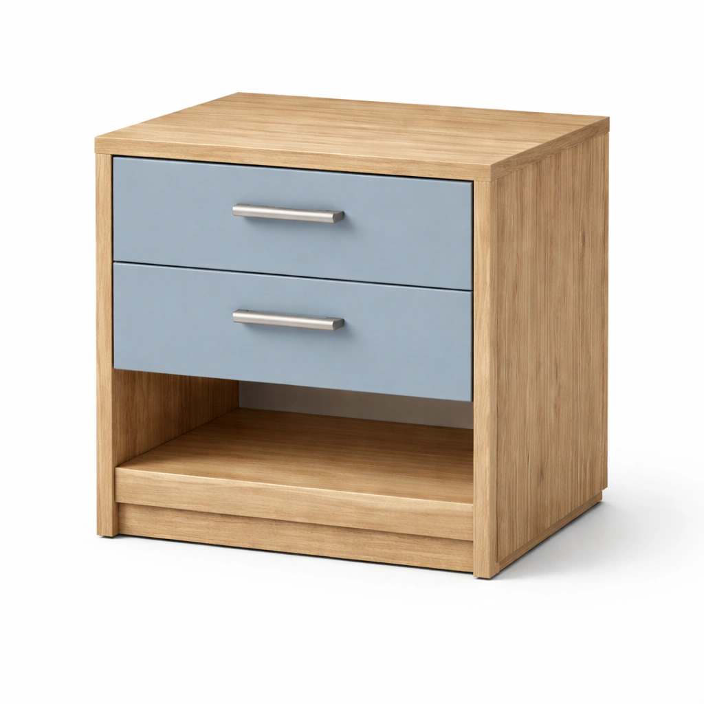 Comodino in legno con cassetti blu-R Oomdira