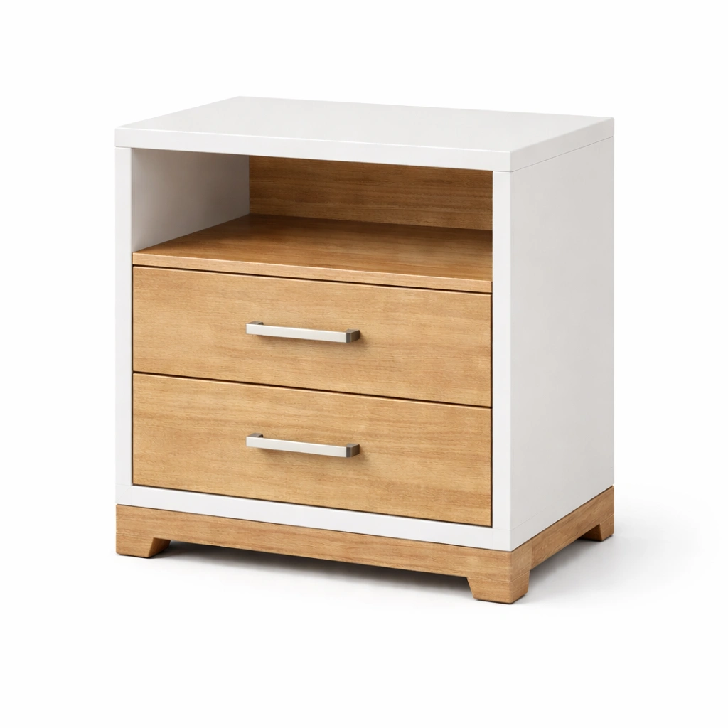 Comodino in legno con cassetti e ripiano bianco naturale-R Oomdira