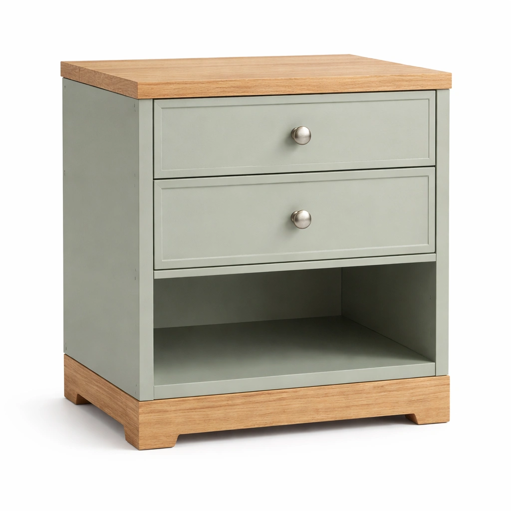 Comodino in legno mdf con cassetti e mensola grigio e quercia-R Oomdira
