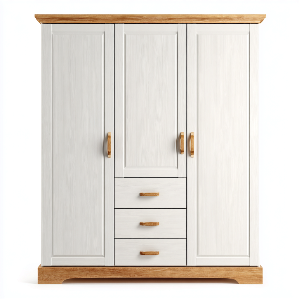 Armoire 3 portes bois 135x55x190 cm - blanc - rangement domestique style classique-Dadorjanest