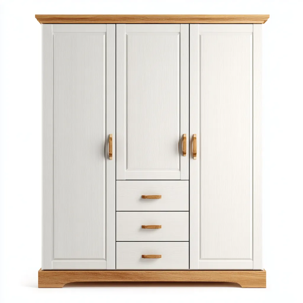 Armoire 3 portes bois 135x55x190 cm - blanc - rangement domestique style classique-Dadorjanest
