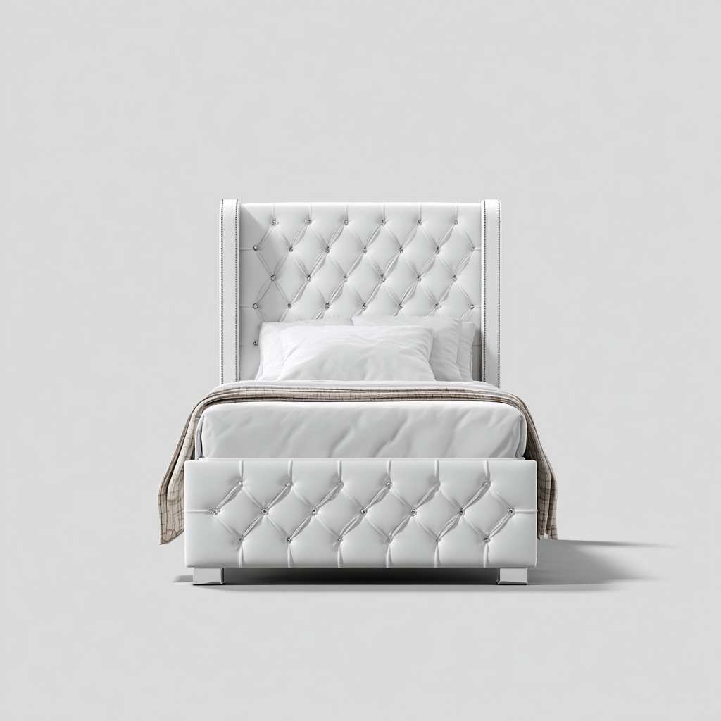 Lit simple capitonné 200x100x115 cm - blanc - style classique-Dadorjanest