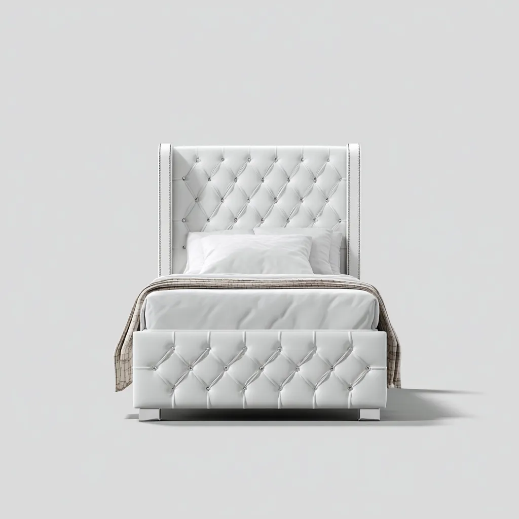 Lit simple capitonné 200x100x115 cm - blanc - style classique-Dadorjanest