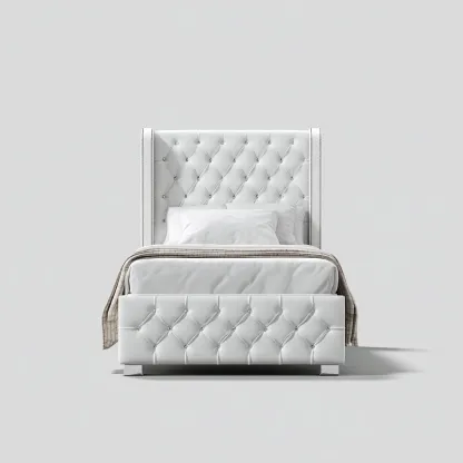 Lit simple capitonné 200x100x115 cm - blanc - style classique-Dadorjanest