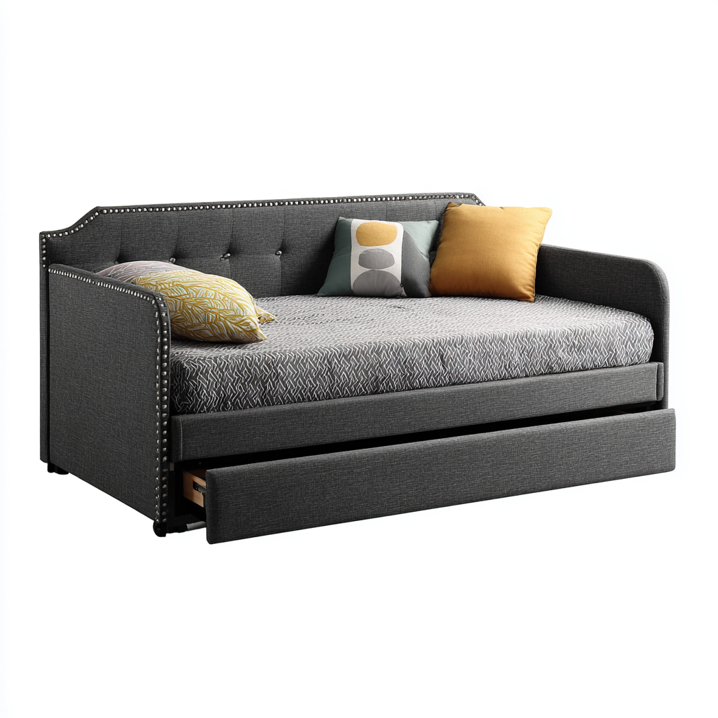 Canapé lit tissu 190x90x85 cm - gris foncé - style contemporain-Dadorjanest