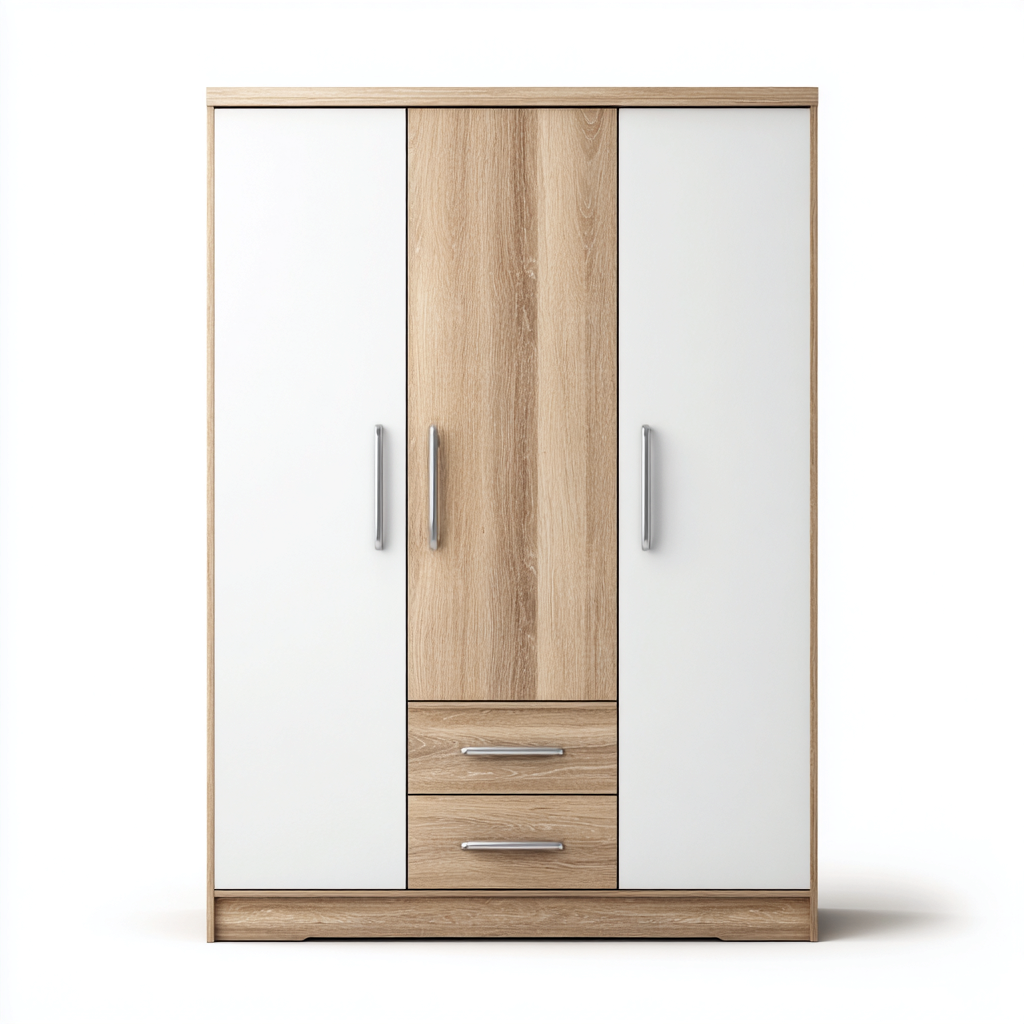 Armoire 3 portes en bois 135x55x190 cm blanc et bois style contemporain-Dadorjanest