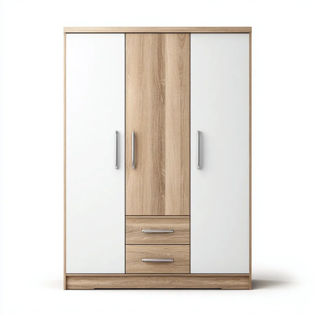 Armoire 3 portes en bois 135x55x190 cm blanc et bois style contemporain-Dadorjanest