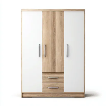 Armoire 3 portes en bois 135x55x190 cm blanc et bois style contemporain-Dadorjanest