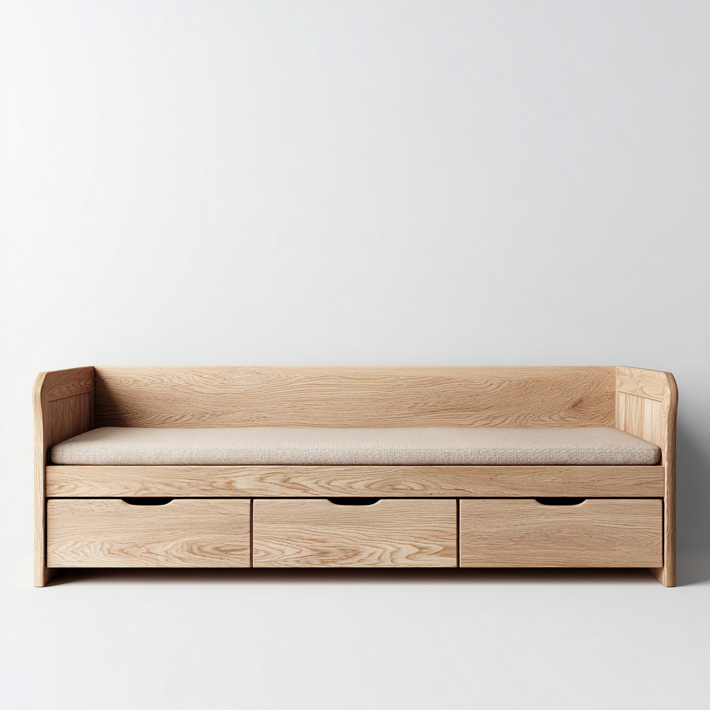 Canapé lit en bois avec rangements intégrés 200x90x75 cm - Bois naturel et Beige - Style contemporain-Dadorjanest