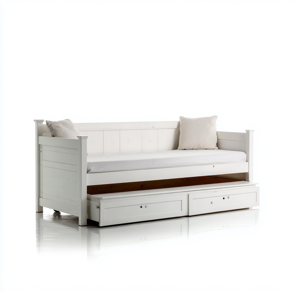 Canapé lit bois 200x90x75 cm - blanc - couchage avec tiroirs style naturel-Dadorjanest