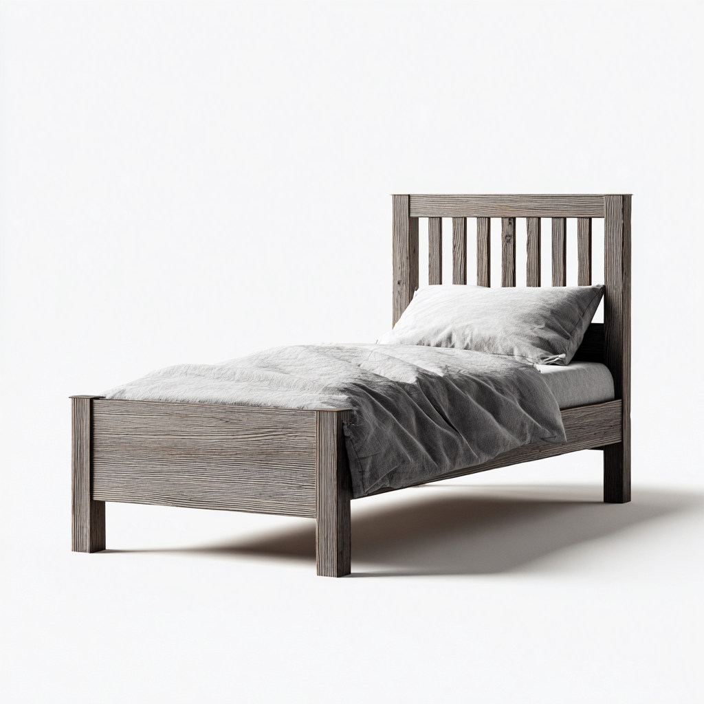 Lit simple bois 200x90x100 cm - gris - style rustique-Dadorjanest