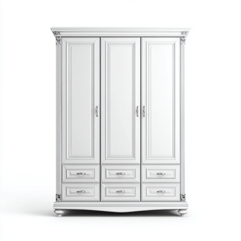 Armoire 3 portes 6 tiroirs 150x60x200 cm - blanc - style classique-Dadorjanest