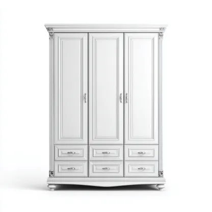 Armoire 3 portes 6 tiroirs 150x60x200 cm - blanc - style classique-Dadorjanest