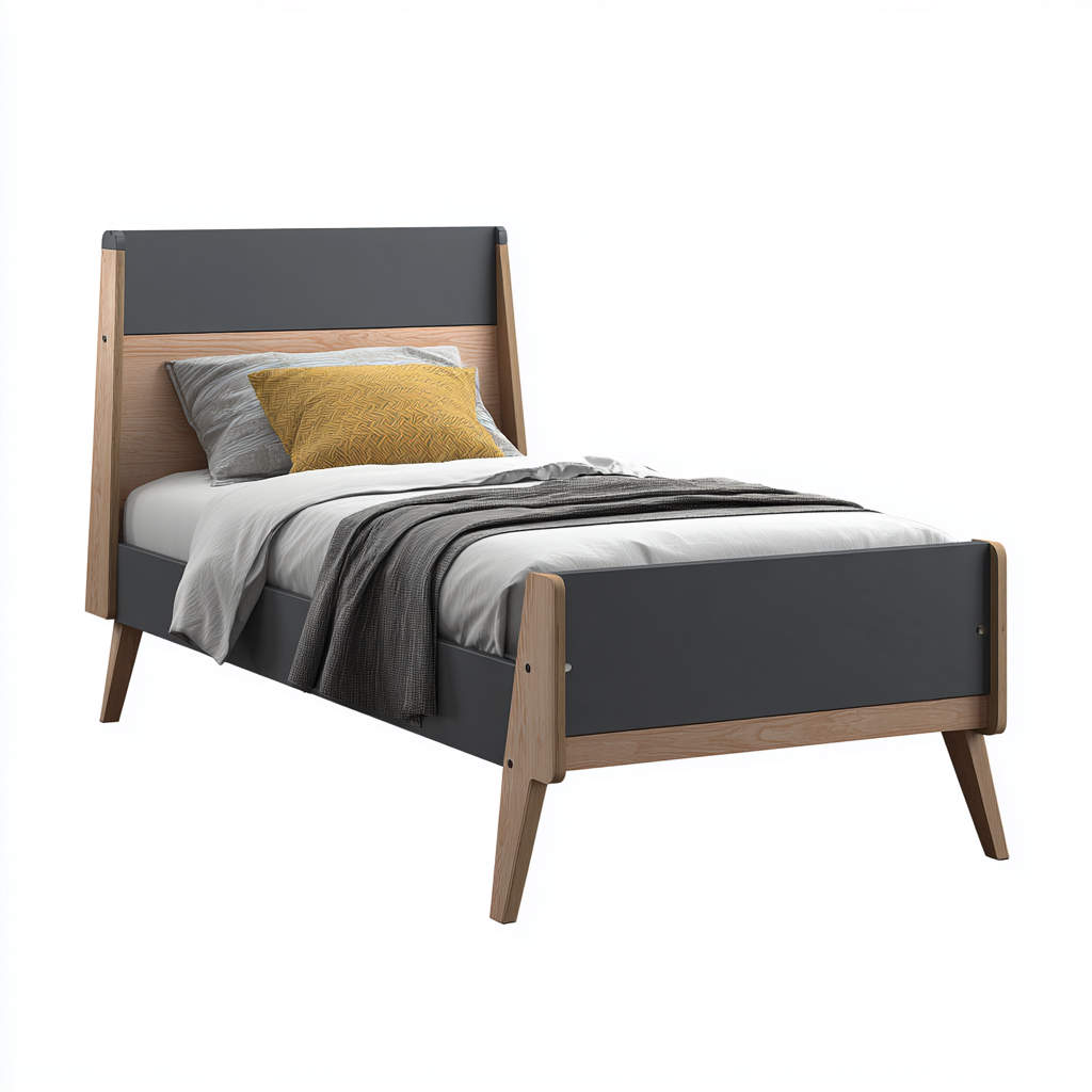 Lit simple en bois 200x90x95 cm gris marron style moderne-Dadorjanest