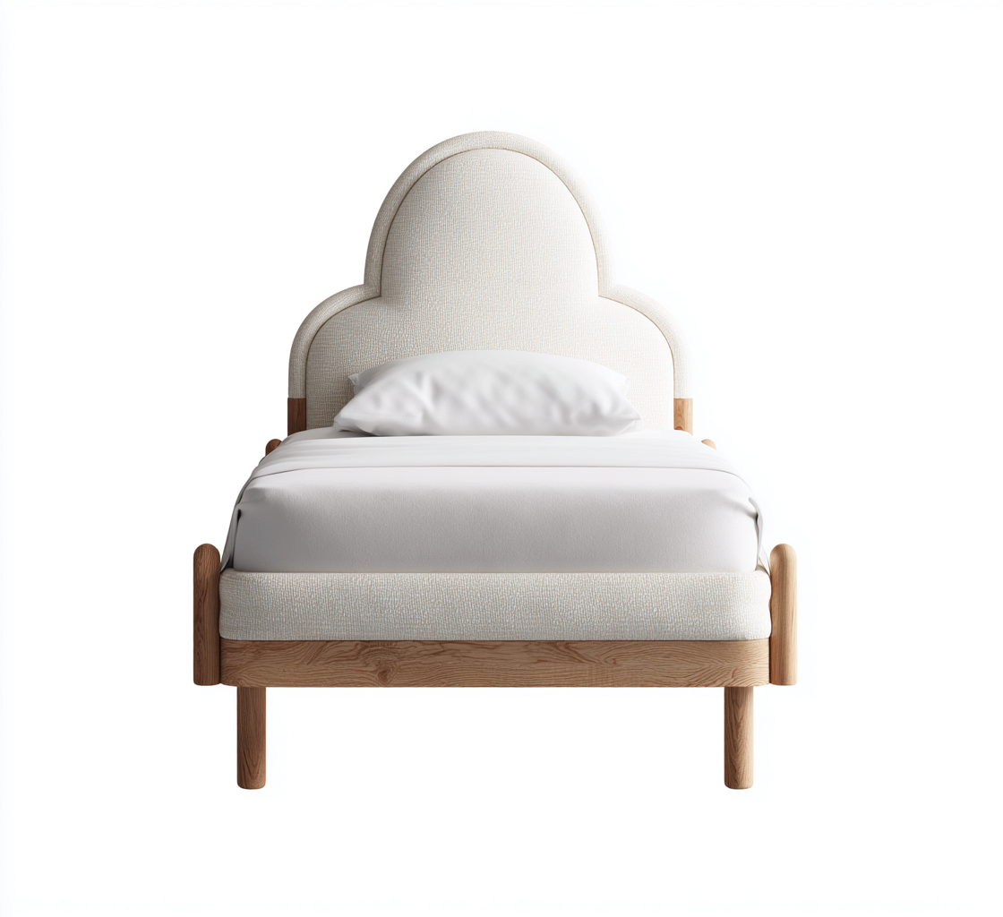 Lit simple bois tissu 200x90x110 cm - beige-marron - style contemporain-Dadorjanest