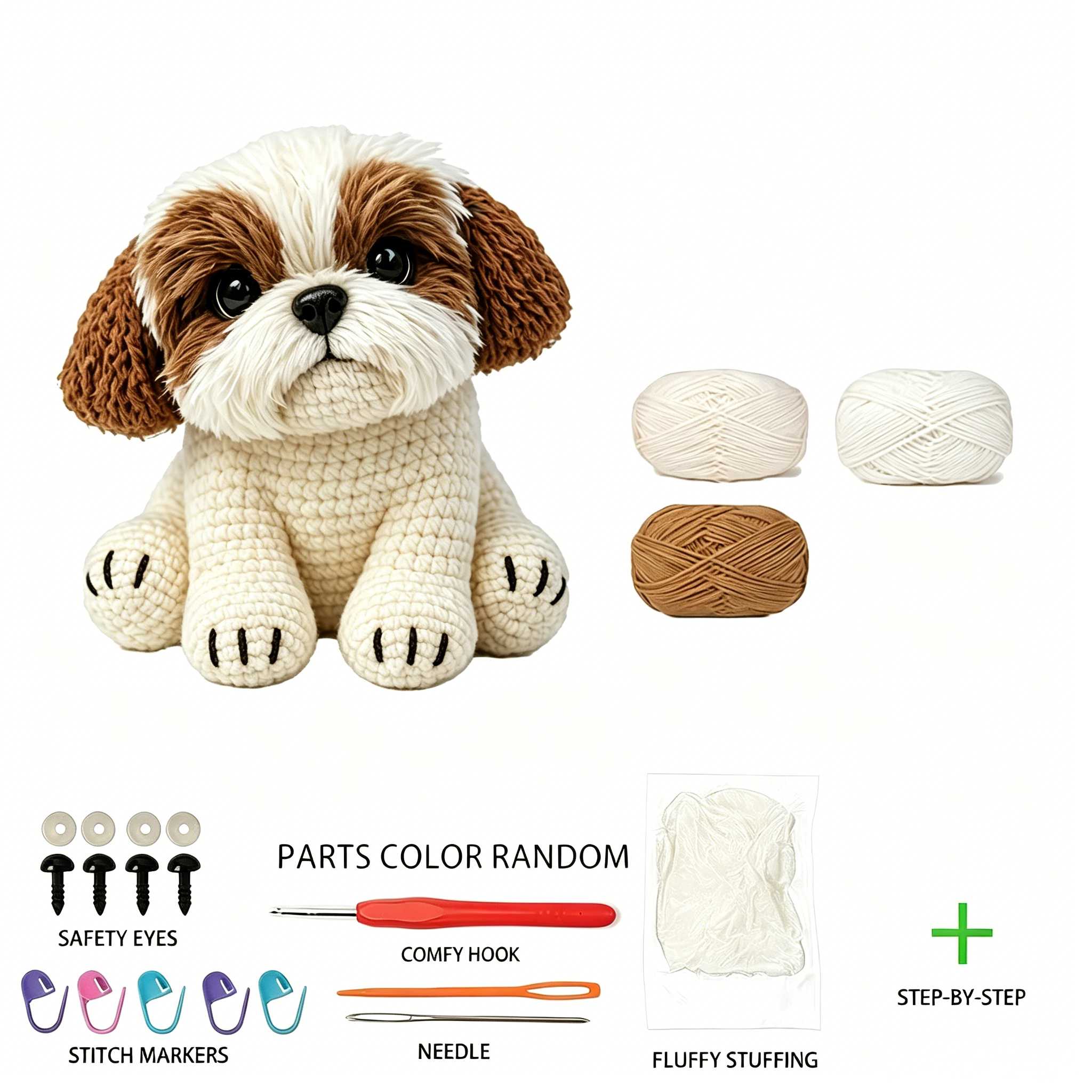 Cute Puppy Crochet Kit for Beginners | DIY Amigurumi Dog Set with Yarn, Hook & Video Tutorial | Adorable Handmade Gift for Dog Lovers