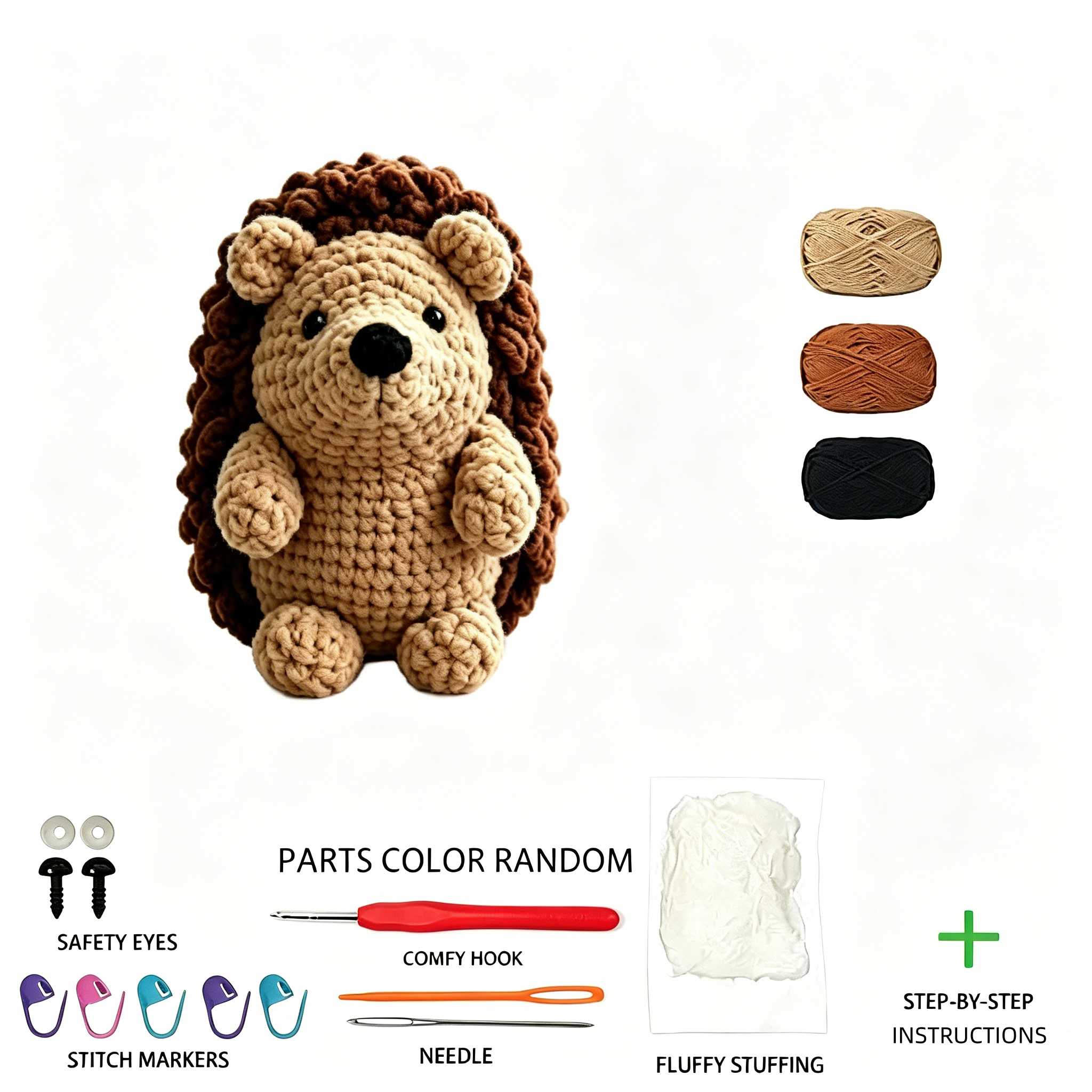 1pc Cute Hedgehog Crochet Kit for Beginners, Complete Amigurumi Set with Yarn, Tools And Tutorial, Handmade Knitted Hedgehog Plush Toy, Perfect Gift for Kids And Adults, Easy to Start Crochet Project for Craft Lovers