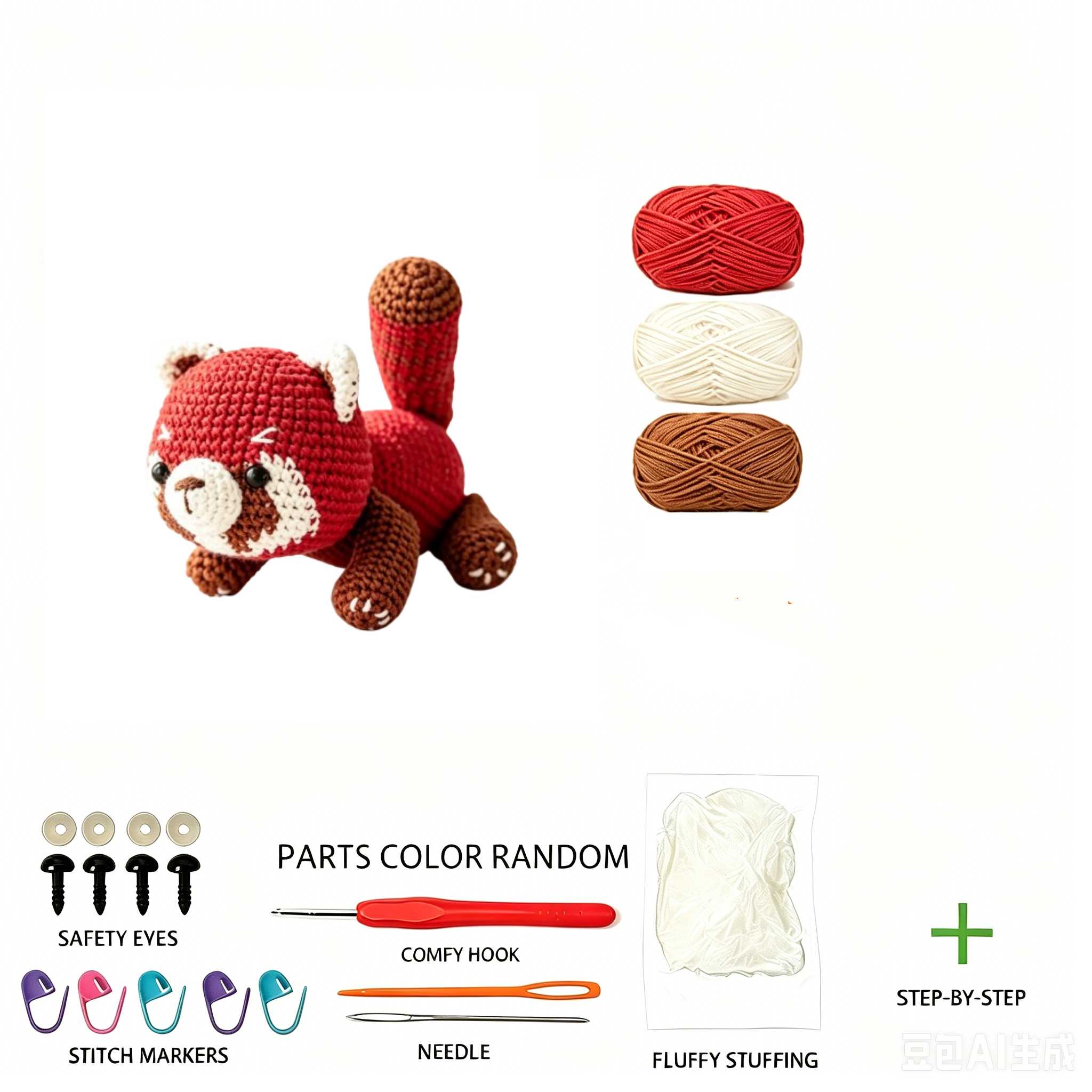 1pc Complete DIY Red Panda Crochet Kit for Beginners with Yarn, Tools & Tutorial - Handmade Amigurumi Plush Toy Suitable for Kids & Adults, Easy Craft Project, - Yarn for, Perfect Gift for Adults And-Hookcrafted