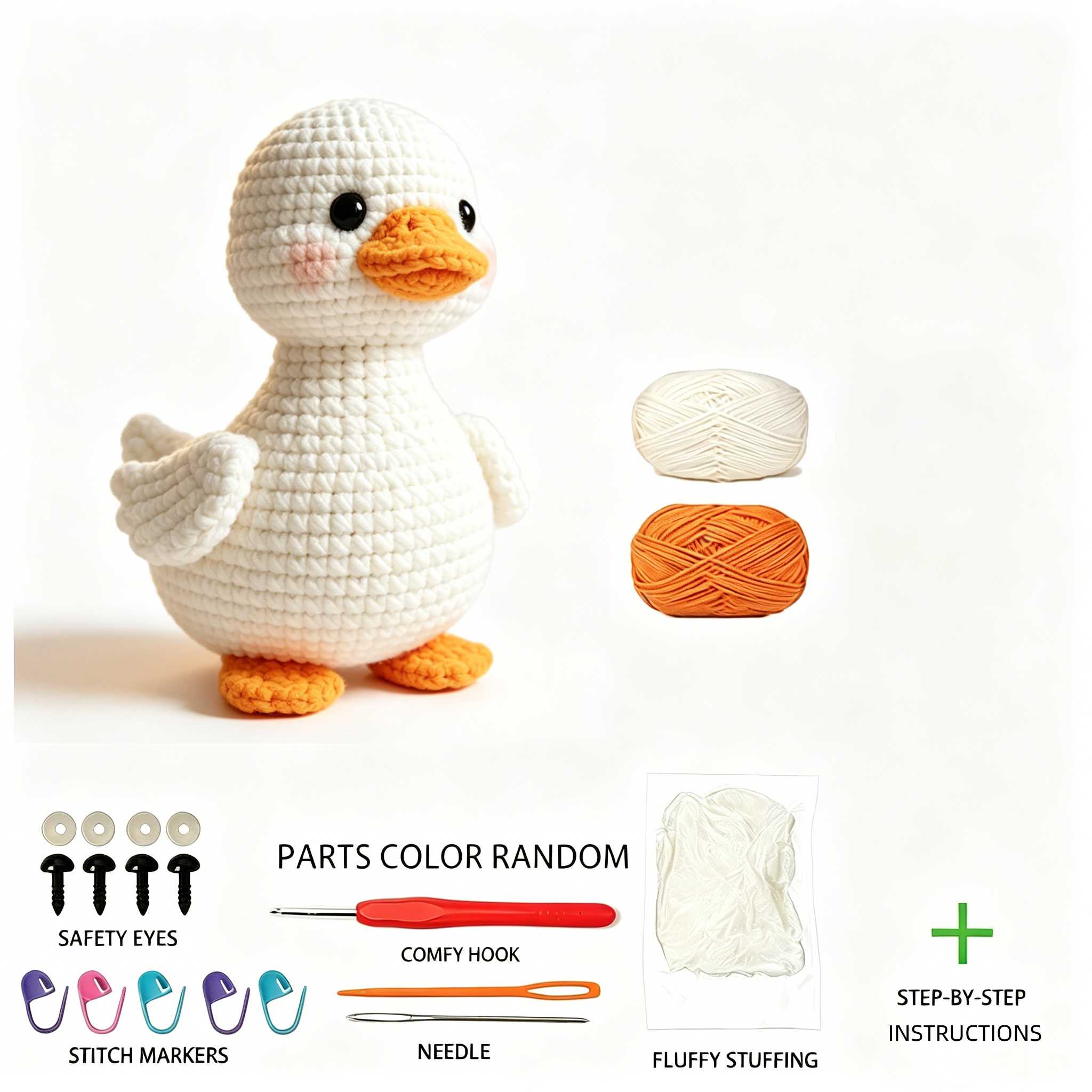 1pc Cute Duck Crochet Kit for Beginners, Complete DIY Amigurumi Duck Doll Craft Set with All Crocheting Materials & Step-by-Step Tutorial, Handmade Knitted Duck Plush Ornament for Home Decor, Easy & Fun Crochet Project for Adults & Craft Enthusiasts