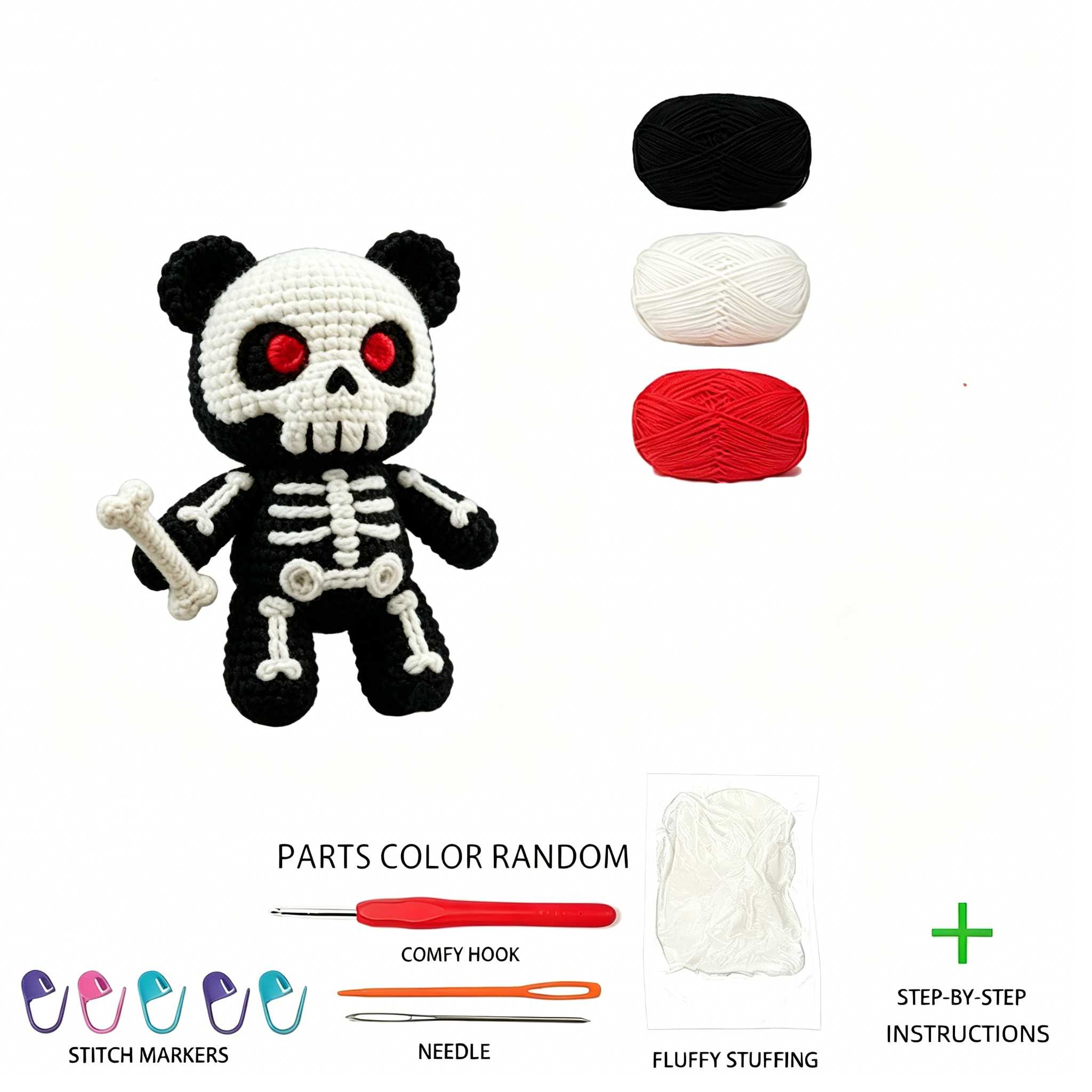 1pc Skull Bear DIY Crochet Kit - Extra 30% Soft Yarn + Tutorial Adult Handmade Car Ornament