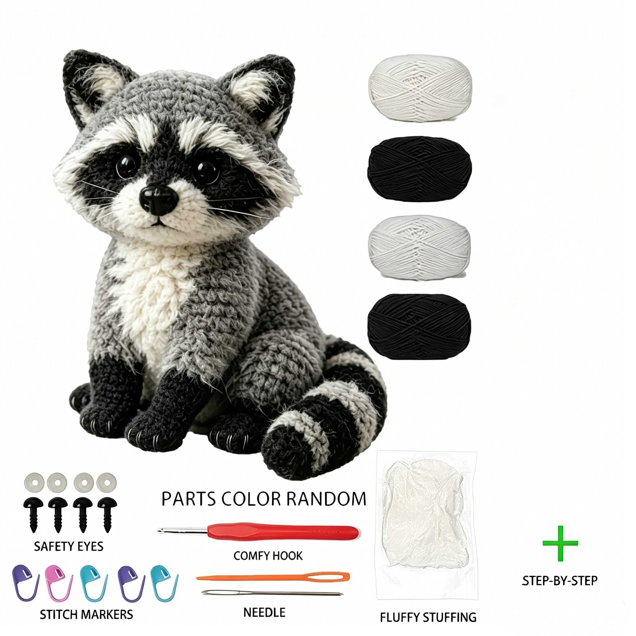 Grey Raccoon Crochet Plush Kit for Beginners | DIY Amigurumi Stuffed Animal Set with Yarn, Hook & Step-by-Step Tutorial | Cute Handmade Gift for Plush Lovers-Hookcrafted