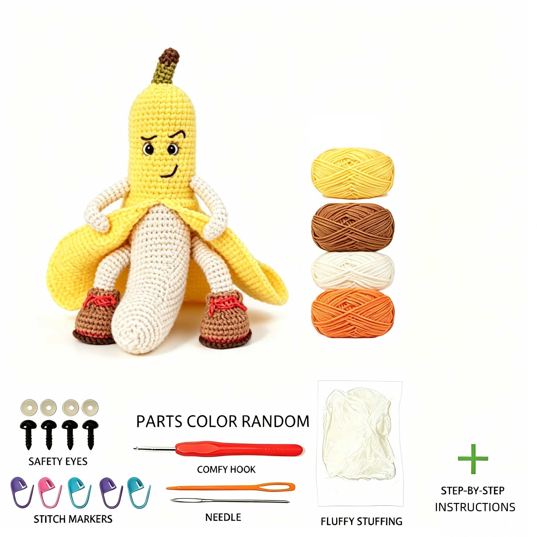 New Arrival Crochet Banana Doll Kit with Step-By-Step Written Tutorial (Unfinished Product, Crochet Required)-Hookcrafted