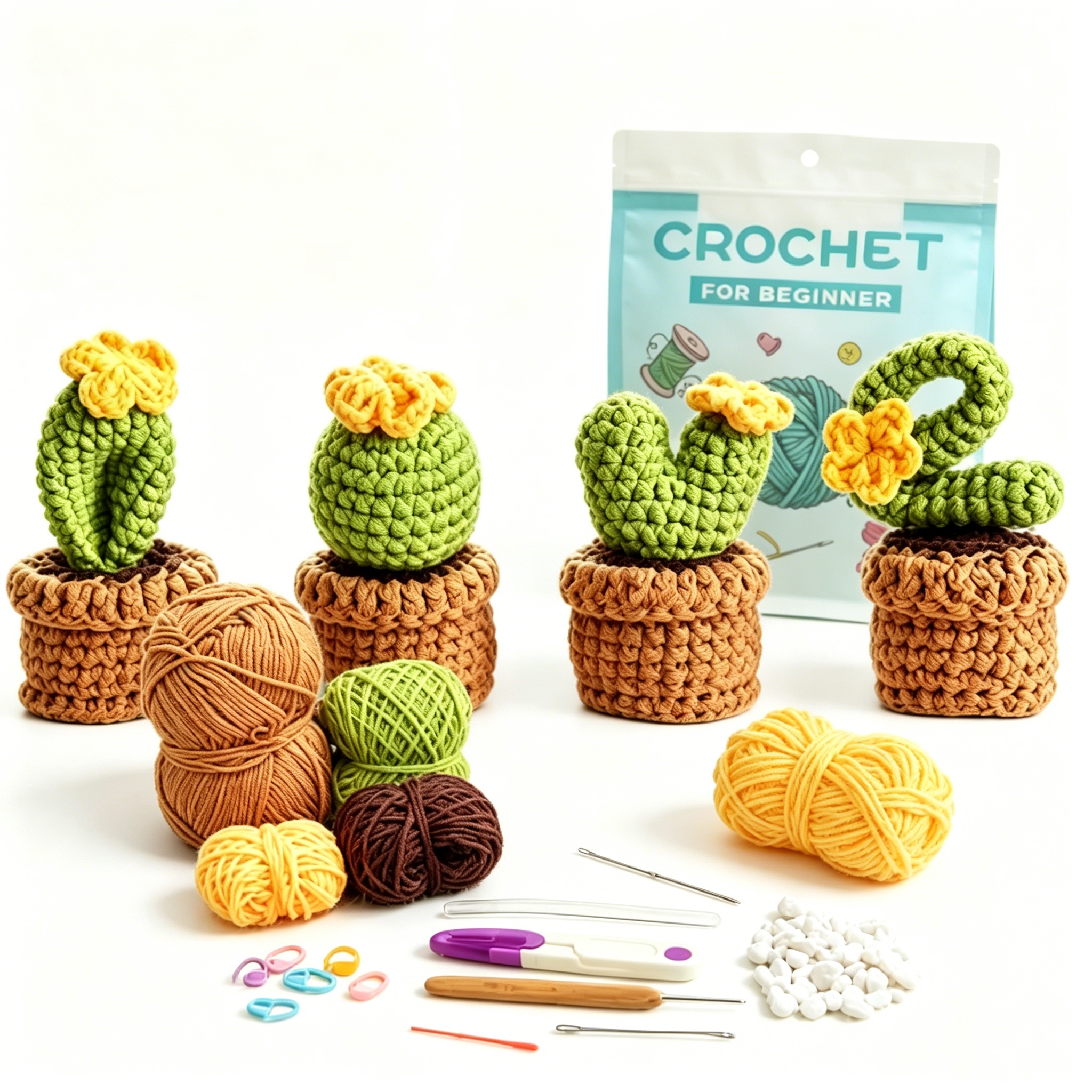 Succulent Crochet Kit for Beginners | DIY Crochet Plant Set with Yarn, Hook & Step-by-Step Video Tutorial | Cute Succulents Collection Hookcrafted